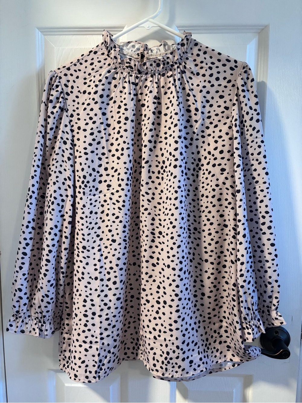 Women's Pink Polka Dot Long Sleeve Blouse